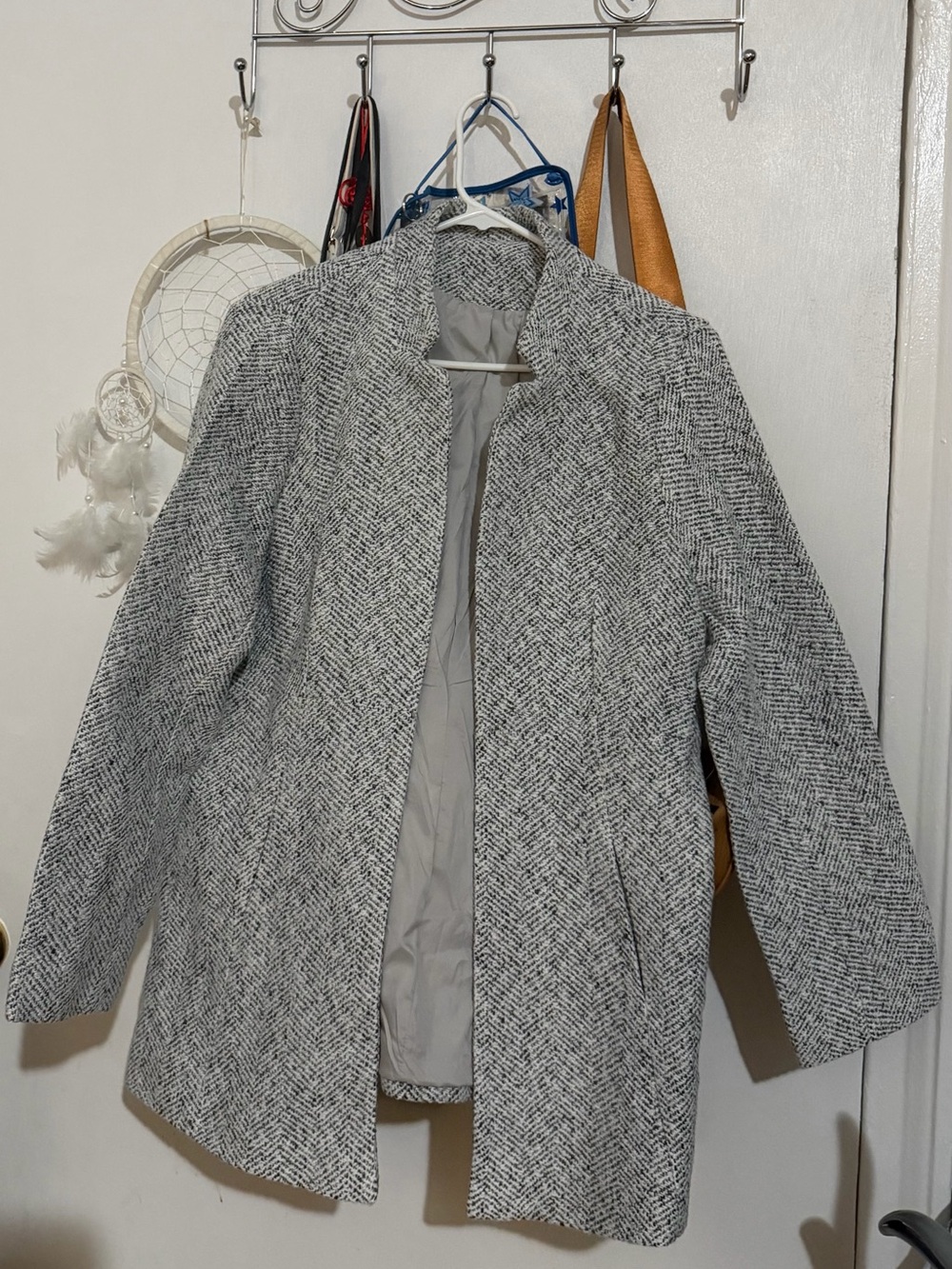 Women's Herringbone Open-Front Coat - Gray